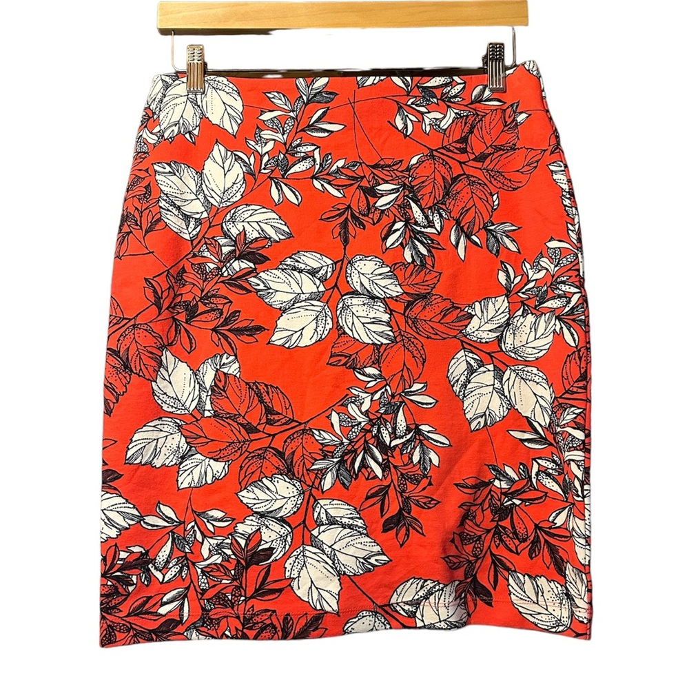 ANN TAYLOR PETITE Dark Salmon Foliage Print Pencil Skirt